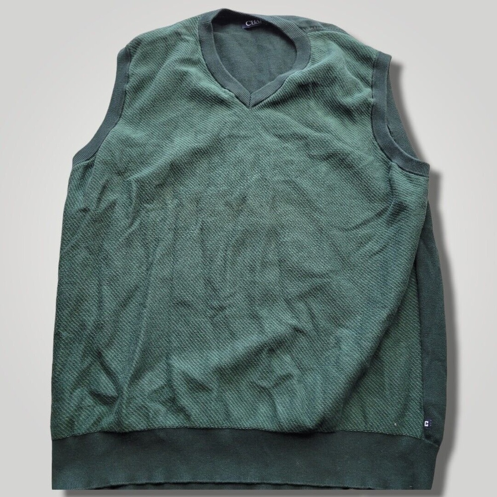 Chaps Knit Argyle Sweater Vest Men's  2XL Sleeveless Navy V-Neck Cotton Green